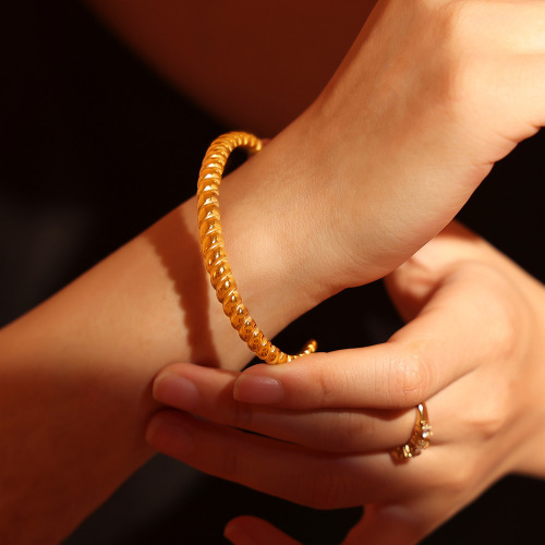 FXGT3 Threaded bracelet 18k real gold plated open non-adjustable jewelry