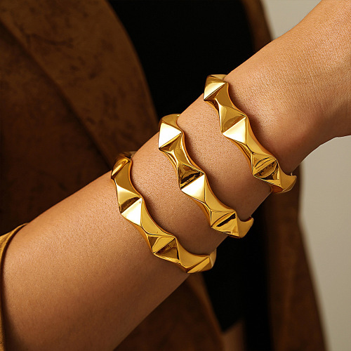 FXGT1 Geometric concave and convex bracelet open adjustable bracelet copper material water-plated 18K gold