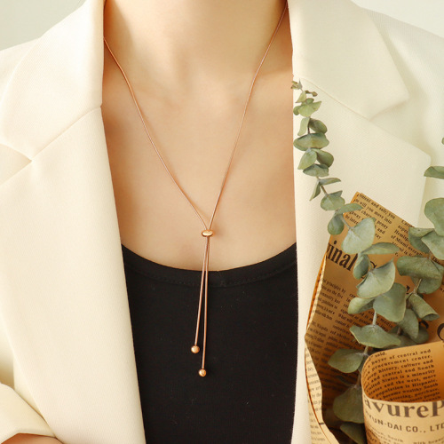 FXST45 Round bead pull buckle Necklace for women, 18K gold-plated tassel necklace, bracelet jewelry set