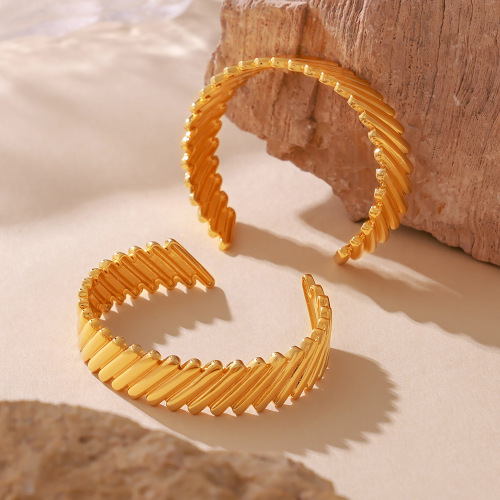 FXGT7 Texture splicing irregular bracelet open copper material plated 18k real gold female