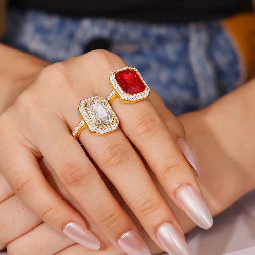 FXRT477 Rectangular inlaid large diamond ring plated 18k gold ring