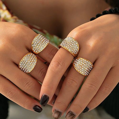 FXRT588 Hand jewelry Micro-diamond-studded concave PVD-plated 18k real gold index finger ring wholesale