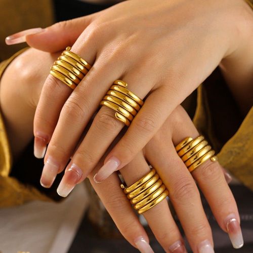 FXRT508 Multi-layer winding wide ring, female stainless steel, 18k gold-plated ring