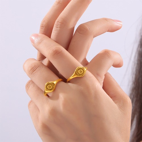 FXRT529 Jewelry carved wreath surrounding the sun gold-plated ring