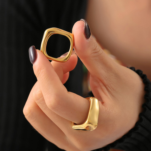 FXRT422 Korean casual minimalist jewelry geometric hollow irregular ring gold plated ring