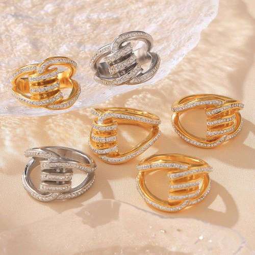 FXRT582 Hepburn geometric double-layer splicing ring plated 18k gold-plated full diamond