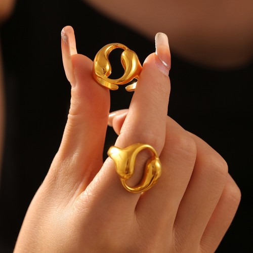 FXRT462 Double water drop hollow round ring 18k real gold plated open ring jewelry wholesale