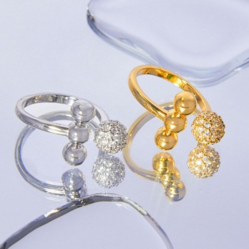 FXRT584 Full diamond ball shape ring geometric row round bead copper material open index finger ring