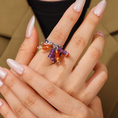 FXRT491 Baroque natural gravel dopamine beaded ring open 18k gold plated jewelry