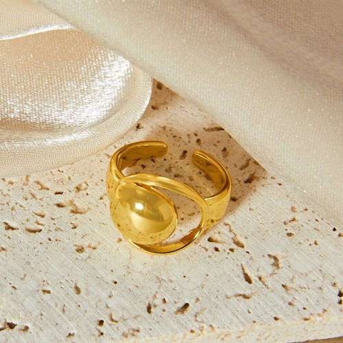 FXRT567 Geometric moon hollow ring, geometric copper material gold plated ring