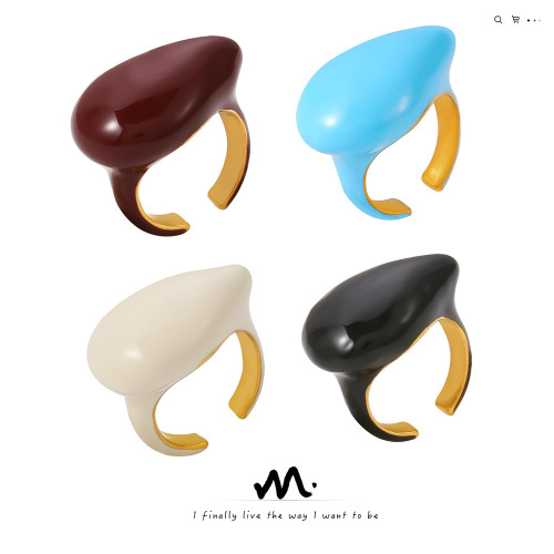 FXRT441 Dripping oil drop-shaped open ring 18K Gold Plat