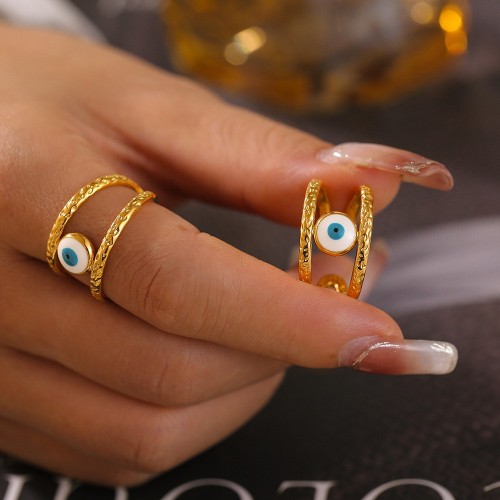 FXRT485 Blue eye ring devil eye open ring stainless steel female
