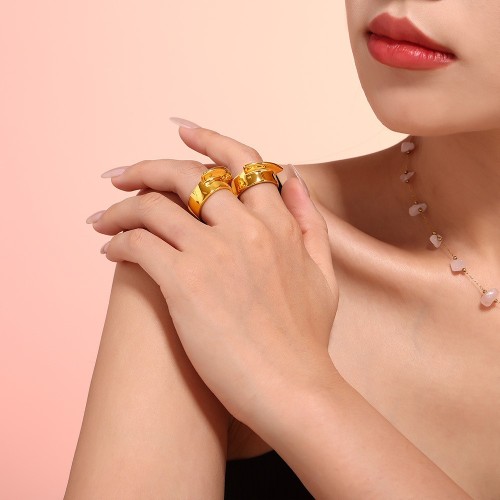 FXRT420 Multi-layer twist cross diamond hollow ring stainless steel 18k gold plated ring