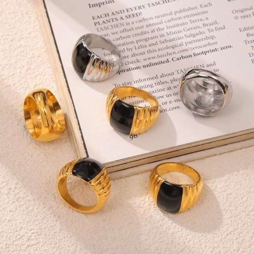 FXRT549 British multi-layer textured ring, geometric drip glaze gold-plated