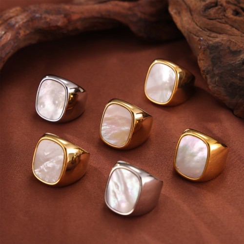 FXRT577 Hepburn's gentle wide index finger ring inlaid with white mother-of-pearl gold-plated open ring