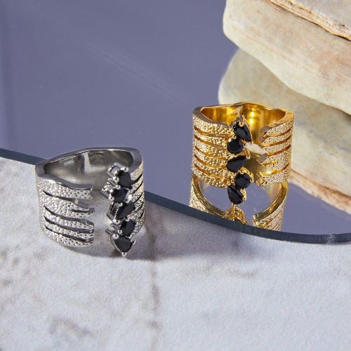 FXRT561 Copper material ring, geometric multi-layer texture inlaid diamond