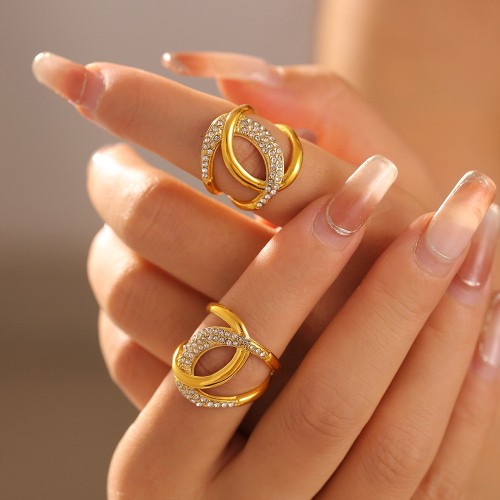 FXRT468 Xiaoxiang double C inlaid zircon ring female plated 18k real gold index finger ring