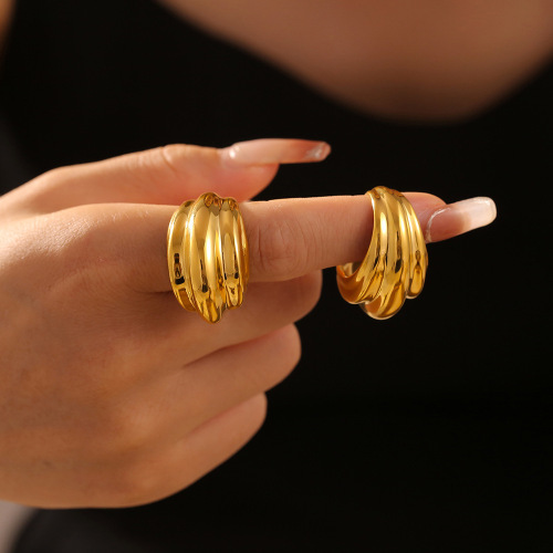 FXRT459 Multi-level striped water drop open ring plated 18K