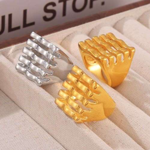 FXRT512 Multi-layer splicing square ring, 18k real gold-plated hip-hop ring