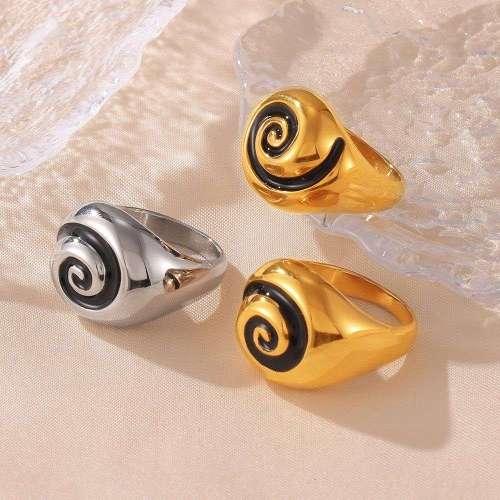 FXRT524 Spiral pattern oil-dripped ring 18k gold-plated index finger ring