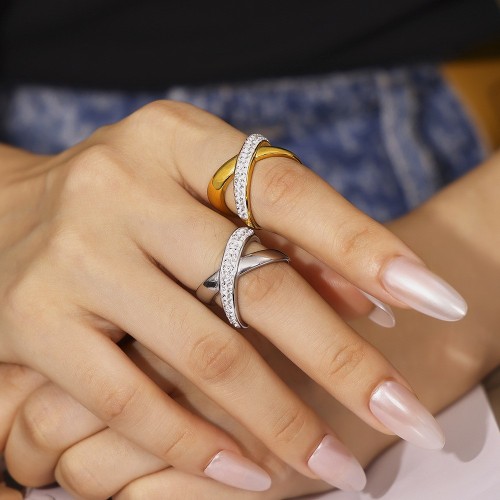 FXRT484 X-shaped diamond ring geometric irregular plated 1