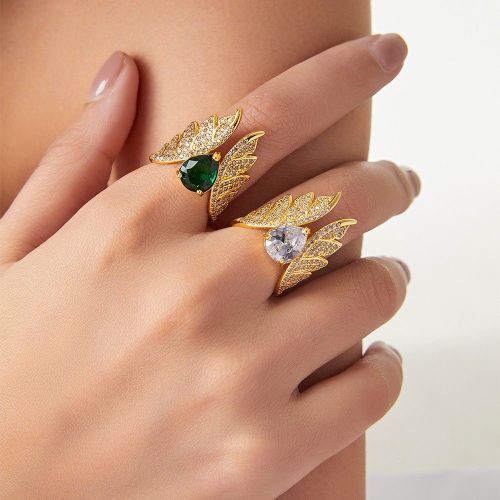 FXRT548 Copper material inlaid zircon ring, geometric wings inlaid diamond ring accessories