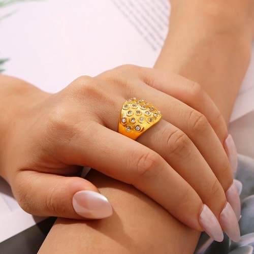 FXRT432 Inlaid with sparkling diamond ring 18K gold-plated bubble round diamond wide-faced ring female jewelry