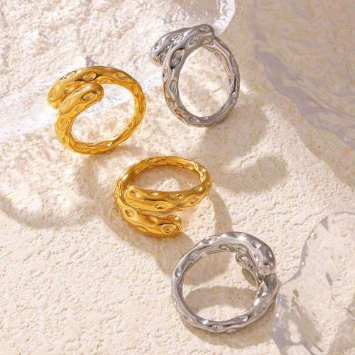 FXRT480 Hammered karst ring open 18k gold-plated stainless steel ring