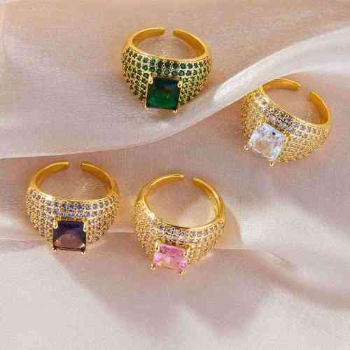 FXRT557 Wind ring inlaid with colored zircon, copper material open ring