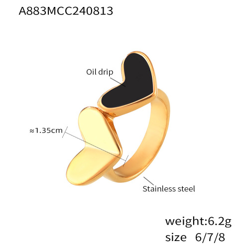 FXRT448 Heart-to-heart colored glaze index finger ring stainless steel plated 18K real gold ring