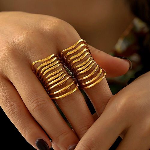 FXRT436 Hollow multi-layer line ring stainless steel plated real gold bone joint index finger ring