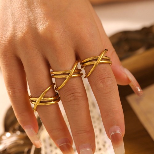 FXRT464 Tangled hollow cross line ring Electroplated 18k gold ring hand jewelry