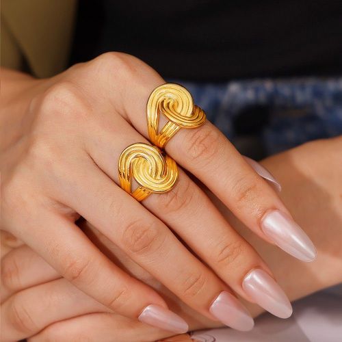 FXRT499 Twisted stripes winding ring 18k real gold plated