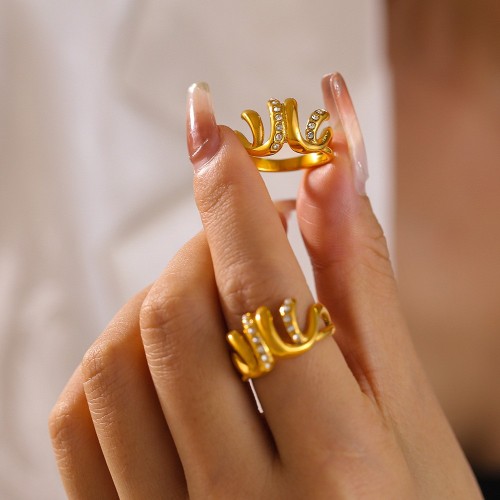 FXRT502 Irregular inlaid diamond ring stainless steel 18k gold plated hand jewelry female