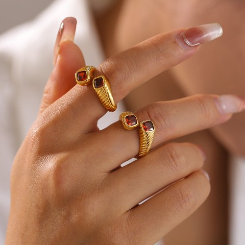 FXRT488 Geometric red zircon ring open index finger ring style copper material jewelry