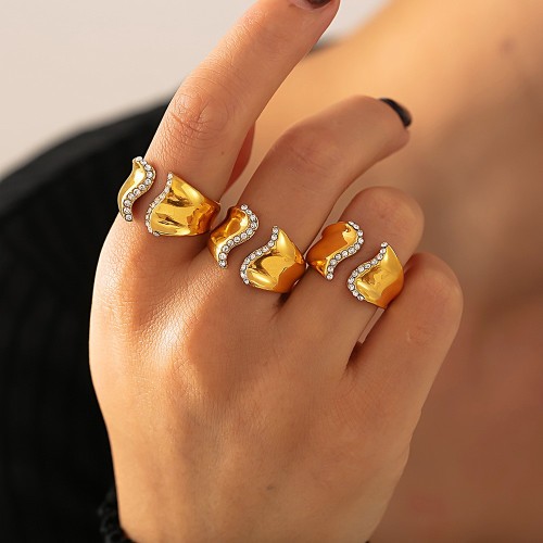 FXRT428 Irregular diamond-studded open ring 18k gold stainless steel neutral style non-adjustable ring