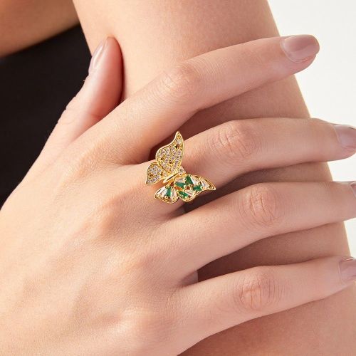 FXRT543 Korean ring butterfly inlaid colored glass copper material open index finger ring
