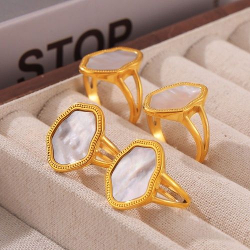 FXRT520 Geometric irregular white seashell ring 18k gold-plated adjustable ring female