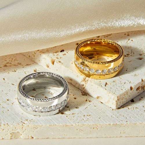 FXRT589 British texture lace index finger ring inlaid with diamonds and gold-plated