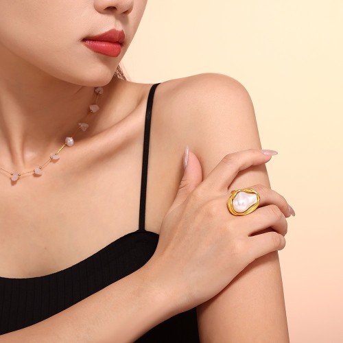 FXRT410 Ring inlaid with row diamonds irregular stainless steel index finger ring hand jewelry