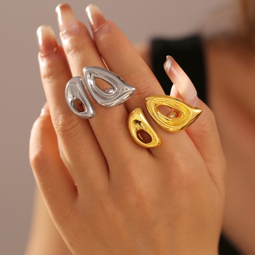 FXRT454 Geometric pig nose hollow ring copper plated 18k gold open ring female