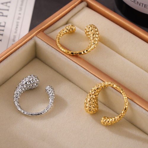 FXRT572 British hammer pattern ring, geometric asymmetric gold plated open casual style ring