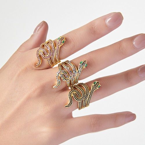 FXRT546 Hip-hop snake ring inlaid colored diamond copper material =Quality open index finger ring