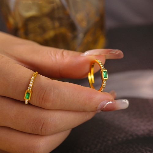 FXRT460 2024 square glass stone ring plated 18k real gold open female ring