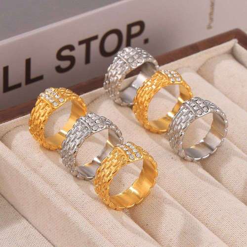 FXRT517 Inlaid diamond braided texture ring 18K real gold-plated female jewelry