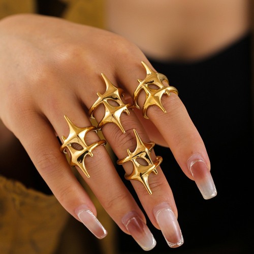FXRT482 Cross-pointed star ring 18k real gold plated male and female index finger ring
