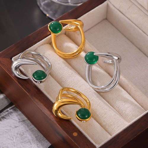FXRT574 Korean hip-hop ring inlaid glass stone double Layered