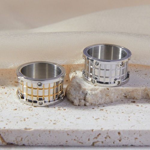 FXRT585 British grid texture ring double-layer ring inlaid with zircon