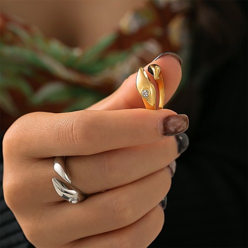 FXRT434 Cut open inlaid with sparkling diamond ring PVD plated 18k real gold ring