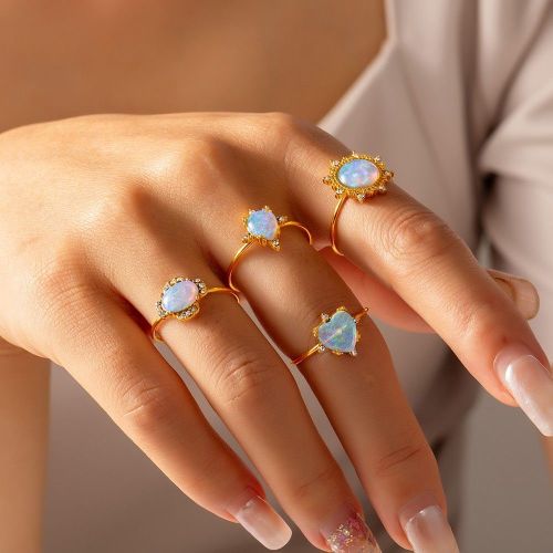 FXRT525 Love water drop shape jewelry inlaid diamond opal open ring